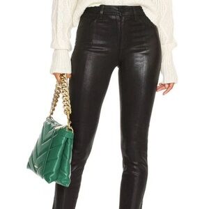 L'Agence Jyothi High Rise Split Ankle Skinny Pants Noir Coated Black Size 31